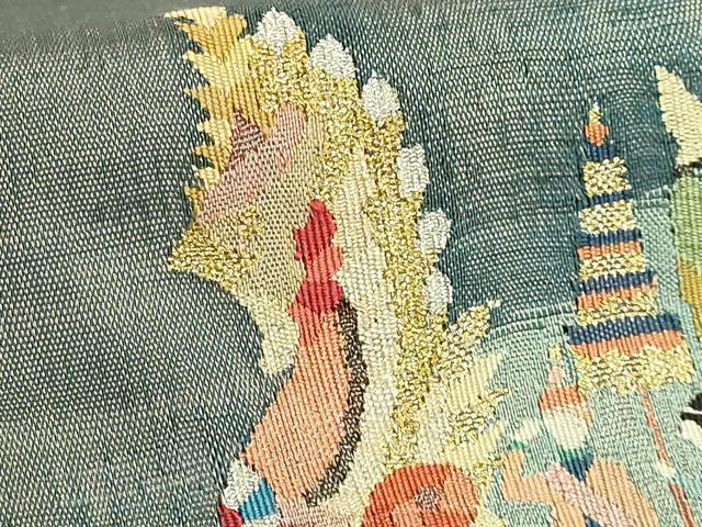平和屋本店●極上　手織綴れ　山鹿清華　太鼓柄袋帯　船祭図　金銀糸　逸品　DZAB6499kh6