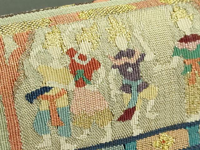 平和屋本店●極上　手織綴れ　山鹿清華　太鼓柄袋帯　船祭図　金銀糸　逸品　DZAB6499kh6