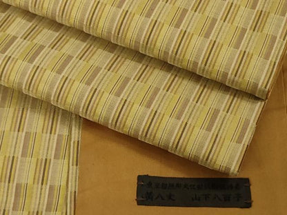 平和屋本店●極上　山下八百子　本場黄八丈　市松綾織　紬　タグ付き　逸品　DZAB6501kh6