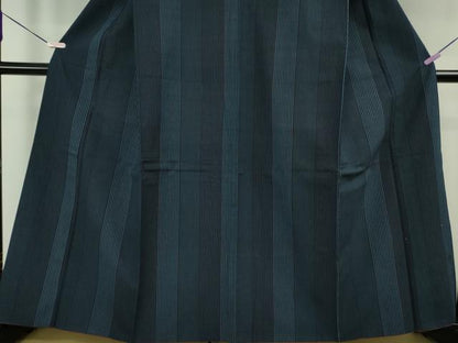 平和屋本店●極上　綿薩摩　本さつま　木綿　縞　濃藍色×藍色　反端付き　逸品　DZAB6506kh6