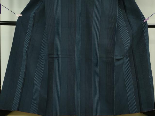平和屋本店●極上　綿薩摩　本さつま　木綿　縞　濃藍色×藍色　反端付き　逸品　DZAB6506kh6
