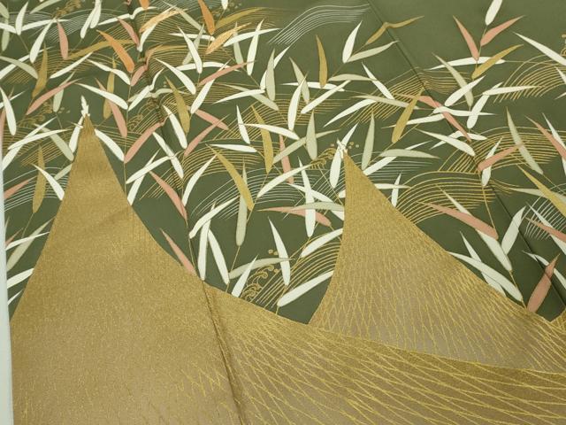 平和屋本店●極上　創業460年・千總　色留袖　駒刺繍　網干立波枝葉文　柳茶色地　金彩　逸品　DZAB6510kh6