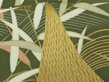 平和屋本店●極上　創業460年・千總　色留袖　駒刺繍　網干立波枝葉文　柳茶色地　金彩　逸品　DZAB6510kh6
