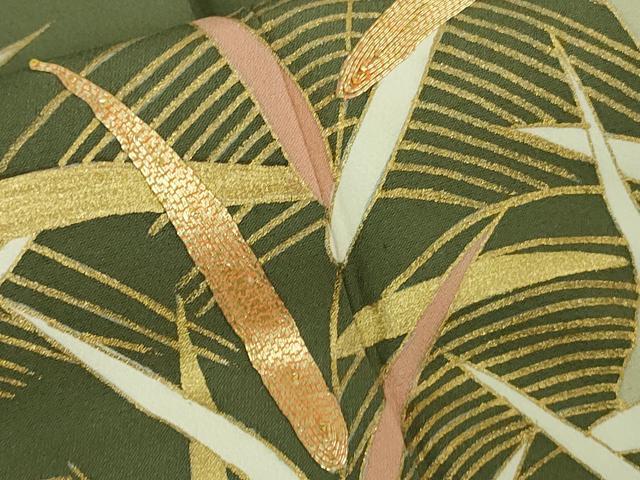 平和屋本店●極上　創業460年・千總　色留袖　駒刺繍　網干立波枝葉文　柳茶色地　金彩　逸品　DZAB6510kh6
