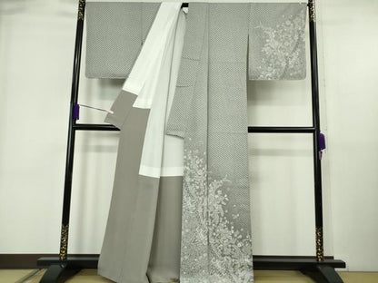 平和屋着物●極上　天目織　訪問着　お召地　作家　銀華翔　三重織　更紗花文　逸品　未使用　DZAB6512kh6