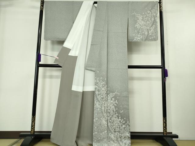 平和屋着物●極上　天目織　訪問着　お召地　作家　銀華翔　三重織　更紗花文　逸品　未使用　DZAB6512kh6