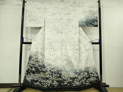 平和屋本店●極上　中国三大刺繍　スワトウ刺繍　汕頭刺繍　訪問着　人物風景花文　象牙色地　暈し染め　金糸　逸品　DZAB6515kh6