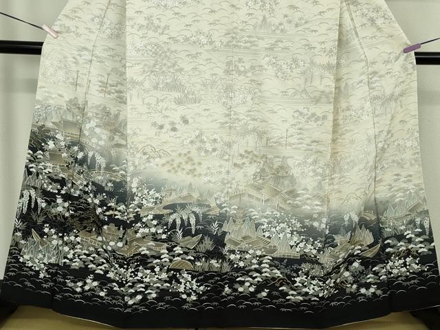平和屋本店●極上　中国三大刺繍　スワトウ刺繍　汕頭刺繍　訪問着　人物風景花文　象牙色地　暈し染め　金糸　逸品　DZAB6515kh6