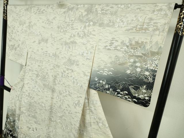 平和屋本店●極上　中国三大刺繍　スワトウ刺繍　汕頭刺繍　訪問着　人物風景花文　象牙色地　暈し染め　金糸　逸品　DZAB6515kh6