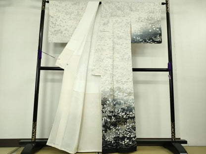 平和屋本店●極上　中国三大刺繍　スワトウ刺繍　汕頭刺繍　訪問着　人物風景花文　象牙色地　暈し染め　金糸　逸品　DZAB6515kh6