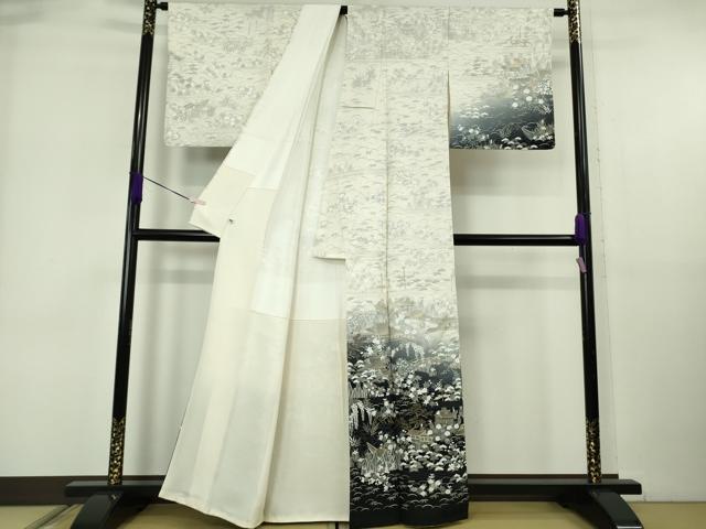 平和屋本店●極上　中国三大刺繍　スワトウ刺繍　汕頭刺繍　訪問着　人物風景花文　象牙色地　暈し染め　金糸　逸品　DZAB6515kh6