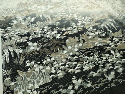平和屋本店●極上　中国三大刺繍　スワトウ刺繍　汕頭刺繍　訪問着　人物風景花文　象牙色地　暈し染め　金糸　逸品　DZAB6515kh6