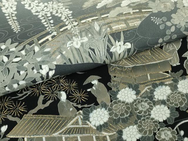 平和屋本店●極上　中国三大刺繍　スワトウ刺繍　汕頭刺繍　訪問着　人物風景花文　象牙色地　暈し染め　金糸　逸品　DZAB6515kh6
