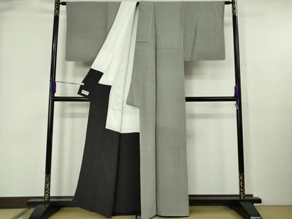 平和屋本店●極上 重要無形文化財 人間国宝伊勢型紙縞彫師 児玉博 江戸小紋 極微塵縞31本 藍鉄×利休白茶色 やまと 逸品 未使用DZAB6516kh6