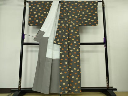 平和屋本店●極上　銀座　志ま亀　小紋　花丸文　縮緬地　褐色　たとう紙付き　逸品　未使用　DZAB6517kh6