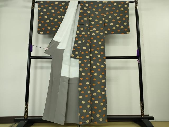 平和屋本店●極上　銀座　志ま亀　小紋　花丸文　縮緬地　褐色　たとう紙付き　逸品　未使用　DZAB6517kh6