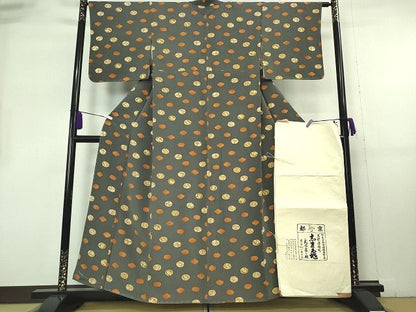 平和屋本店●極上　銀座　志ま亀　小紋　花丸文　縮緬地　褐色　たとう紙付き　逸品　未使用　DZAB6517kh6