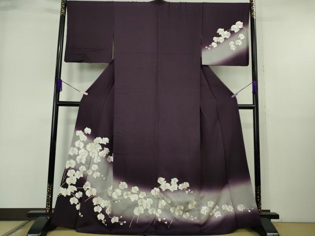 平和屋本店●極上　訪問着　総手刺繍　胡蝶蘭　深紫色地　暈し染め　金糸　逸品　DZAB6519kh6