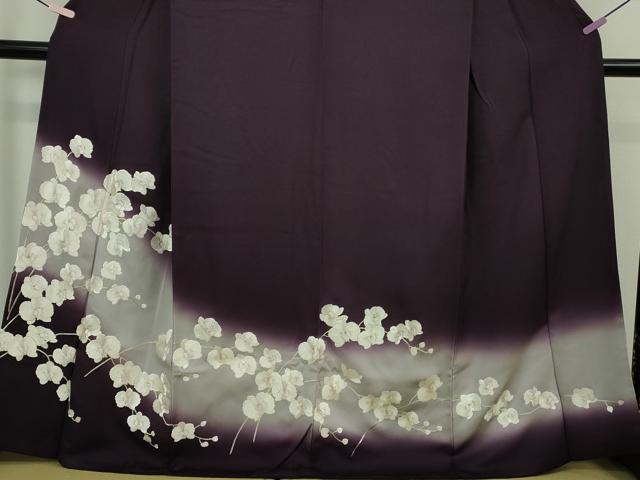 平和屋本店●極上　訪問着　総手刺繍　胡蝶蘭　深紫色地　暈し染め　金糸　逸品　DZAB6519kh6