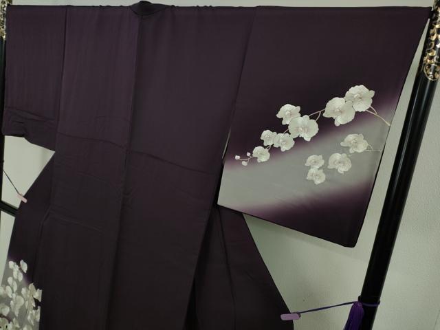 平和屋本店●極上　訪問着　総手刺繍　胡蝶蘭　深紫色地　暈し染め　金糸　逸品　DZAB6519kh6