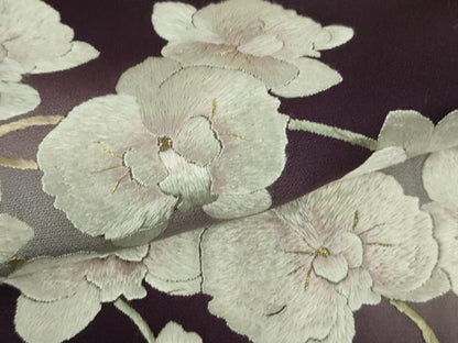 平和屋本店●極上　訪問着　総手刺繍　胡蝶蘭　深紫色地　暈し染め　金糸　逸品　DZAB6519kh6
