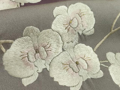 平和屋本店●極上　訪問着　総手刺繍　胡蝶蘭　深紫色地　暈し染め　金糸　逸品　DZAB6519kh6