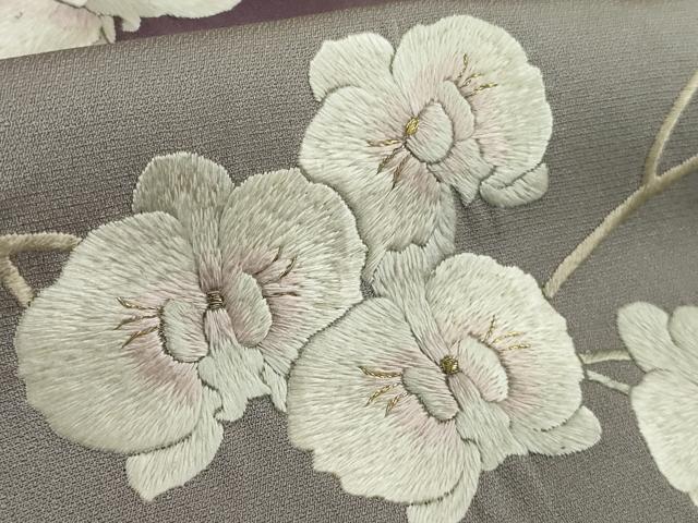 平和屋本店●極上　訪問着　総手刺繍　胡蝶蘭　深紫色地　暈し染め　金糸　逸品　DZAB6519kh6
