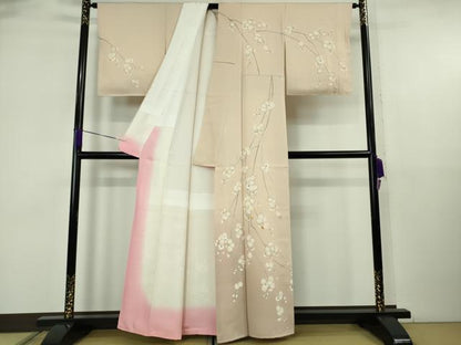 平和屋着物●極上　訪問着　駒刺繍　枝垂れ花　肌色地　暈し染め　金彩　逸品　DZAB6520kh6