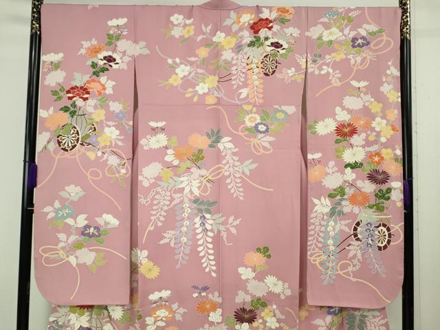 平和屋本店●極上　創業460年・千總　振袖　駒刺繍　花車　石竹色地　金彩　三越扱い　逸品　DZAB6521kh6