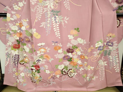 平和屋本店●極上　創業460年・千總　振袖　駒刺繍　花車　石竹色地　金彩　三越扱い　逸品　DZAB6521kh6