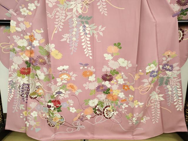 平和屋本店●極上　創業460年・千總　振袖　駒刺繍　花車　石竹色地　金彩　三越扱い　逸品　DZAB6521kh6