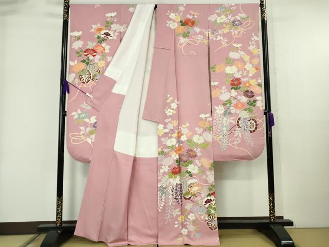 平和屋本店●極上　創業460年・千總　振袖　駒刺繍　花車　石竹色地　金彩　三越扱い　逸品　DZAB6521kh6