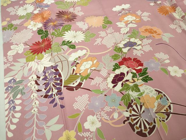 平和屋本店●極上　創業460年・千總　振袖　駒刺繍　花車　石竹色地　金彩　三越扱い　逸品　DZAB6521kh6