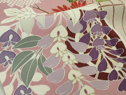平和屋本店●極上　創業460年・千總　振袖　駒刺繍　花車　石竹色地　金彩　三越扱い　逸品　DZAB6521kh6