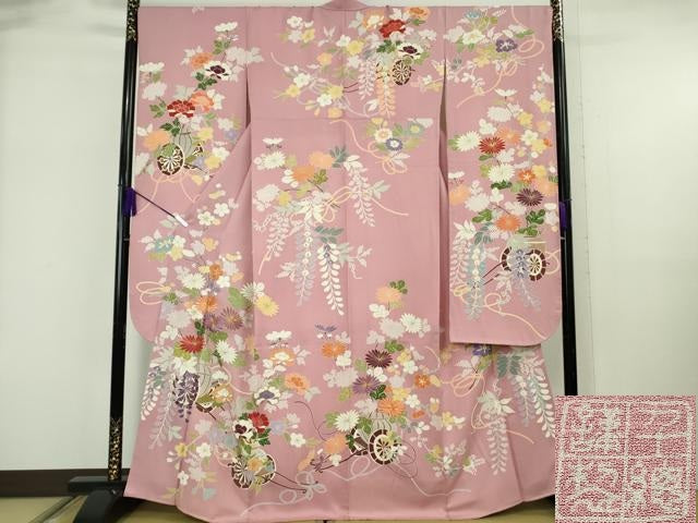 平和屋本店●極上　創業460年・千總　振袖　駒刺繍　花車　石竹色地　金彩　三越扱い　逸品　DZAB6521kh6
