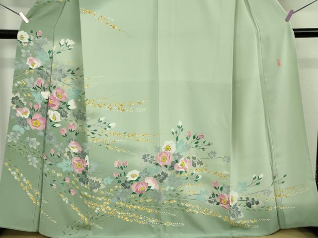 平和屋本店●極上　本加賀友禅作家　藤村達雄　訪問着　枝花文　暈し染め　夏虫色地　色紙付き　逸品　DZAB6522kh6