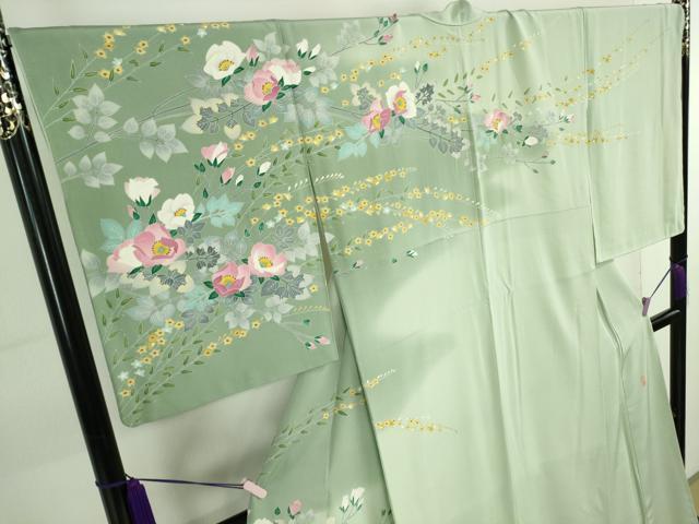 平和屋本店●極上　本加賀友禅作家　藤村達雄　訪問着　枝花文　暈し染め　夏虫色地　色紙付き　逸品　DZAB6522kh6