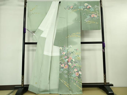 平和屋本店●極上　本加賀友禅作家　藤村達雄　訪問着　枝花文　暈し染め　夏虫色地　色紙付き　逸品　DZAB6522kh6