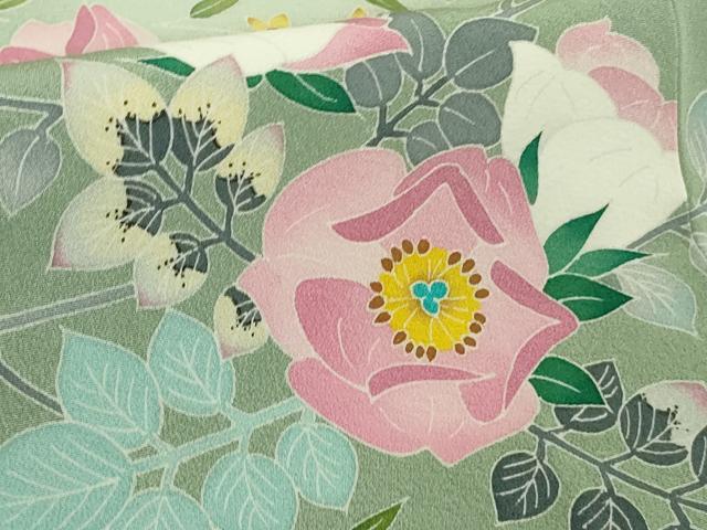 平和屋本店●極上　本加賀友禅作家　藤村達雄　訪問着　枝花文　暈し染め　夏虫色地　色紙付き　逸品　DZAB6522kh6