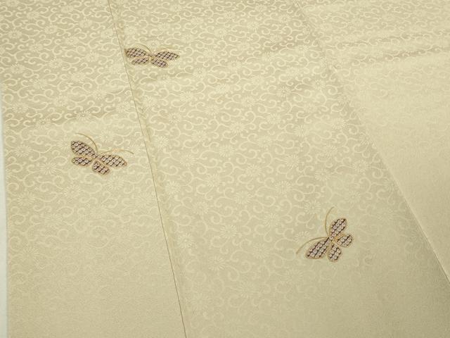 平和屋本店●極上　京都祇園の老舗　ぎをん齋藤　付下げ　駒刺繍　疋田蝶　菊唐草地紋　蒸栗色地　たとう紙付き　逸品　DZAB6523kh6