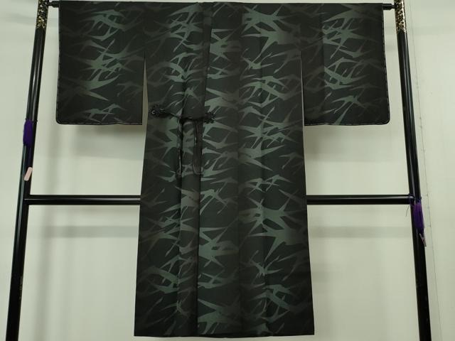 平和屋着物∞極上　道中着　ロング丈　飛鶴シルエット　黒地　逸品　未使用　DZAB6525kh6