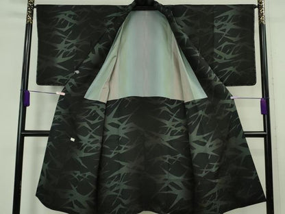 平和屋着物∞極上　道中着　ロング丈　飛鶴シルエット　黒地　逸品　未使用　DZAB6525kh6