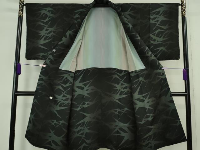 平和屋着物∞極上　道中着　ロング丈　飛鶴シルエット　黒地　逸品　未使用　DZAB6525kh6