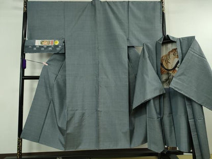 平和屋本店●極上　男性　都喜ヱ門　本場大島紬　アンサンブル　特殊絣　藤絹織物謹製　長羽織　羽裏・虎　証紙付き　逸品　DZAB6526kh6