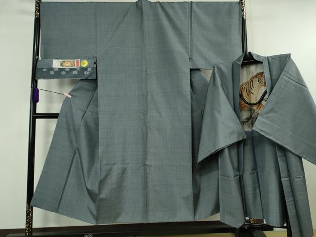 平和屋本店●極上　男性　都喜ヱ門　本場大島紬　アンサンブル　特殊絣　藤絹織物謹製　長羽織　羽裏・虎　証紙付き　逸品　DZAB6526kh6