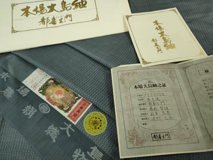 平和屋本店●極上　男性　都喜ヱ門　本場大島紬　アンサンブル　特殊絣　藤絹織物謹製　長羽織　羽裏・虎　証紙付き　逸品　DZAB6526kh6