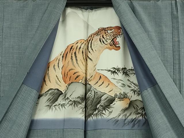 平和屋本店●極上　男性　都喜ヱ門　本場大島紬　アンサンブル　特殊絣　藤絹織物謹製　長羽織　羽裏・虎　証紙付き　逸品　DZAB6526kh6