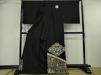 平和屋本店●極上　本加賀友禅作家　奥原一就　黒留袖　仮絵羽　人獣草花文　上代178万　証紙付き　逸品　未使用　DZAB6528kh6