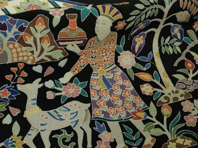 平和屋本店●極上　本加賀友禅作家　奥原一就　黒留袖　仮絵羽　人獣草花文　上代178万　証紙付き　逸品　未使用　DZAB6528kh6