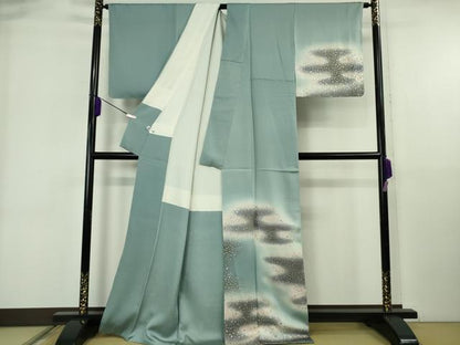 平和屋着物●極上 国際的伝統工芸作家 十二代・藤林徳扇 苑寿 訪問着 エ霞 箔散らし 暈し染め 金銀彩 銀通し地 逸品　未使用　DZAB6530kh6